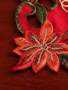 HXARTMIS 1/2/4pcs Christmas Poinsettia Embroidered Hollow Placemats, Red Hollow Table Mats, Holiday Table Decor, 30*45cm Holiday Fabric, Suitable For Christmas Party And Daily Home Decoration - Red - View 4