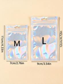 100/30/10pcs Reusable Ziplock Bags, Various Sizes Reusable Ziplock Bags, Transparent Holographic PVC Jewelry Bags, Colorful Plastic Aluminum Foil Bags, Multiple Sizes And Colors Available - Transparent - View 2