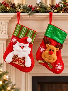 1pc Christmas Stocking, Hanging Gift And Candy Bag, Santa Claus Snowman Reindeer Bear Designs, For Home Decor Lovers, Fireplace Mantel And Christmas Tree Decoration, Holiday Party Favor, Festive Gift Wrap - Multicolor - View 4