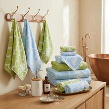 2-3pcs/Set 100% Pure Cotton Cartoon Whale Towel Set, Cute, Highly Absorbent, Soft, Home/Bathroom/Travel - Baby Blue - View 6