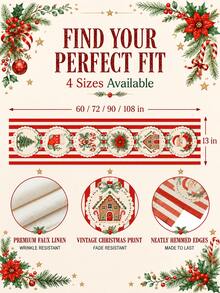 1pc/2pcs Christmas Table Runner 13x72 Inch Santa Gingerbread House Print, Red White Striped Holiday Table Decor, Vintage Farmhouse Christmas Dining Room Decoration, Winter Home Party Supplies - Red Stripe - View 2