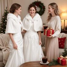 1pc Christmas New Warm Comfortable Thick Versatile Elegant Minimalist White Shawl Cape - Multicolor - View 4