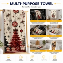 2pcs Vintage Christmas Sleigh & Christmas Tree Print Towels, Suitable For Kitchen, Bathroom, Toilet Holiday Decor, Winter Home Decoration, Christmas Gift Set - Multicolor - View 8