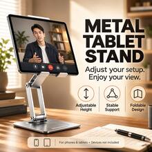 Adjustable Aluminum Alloy Desktop Tablet Stand, Height And Angle Adjustable Foldable Stable Tablet Holder, Universal , Tablet And Phone Stand, Suitable For Online Learning And Video Conferencing - View 2