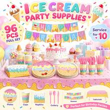 Ice Cream Theme Party, Tableware Set, Decoration Set, Newborn Party, Birthday Party, Photography Studio Decor Props, Halloween Tableware, Christmas Tableware, New Year Tableware, Holiday Tableware, Disposable Tableware, Disposable Cookware - View 1