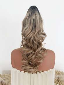 20/32 Inch Long Wavy Curly Ponytail Wig, Synthetic Heat Resistant Claw Clip Wavy Ponytail Wig, Suitable For Women, Blonde With Brown - Blonde Ombre - View 7