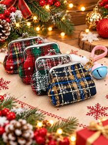 Christmas Clip Coin Purse Mini Coin Bag Fabric Small Wallet Plaid Coin Pouch, Suitable For Party Favors Storage/Cute Stuff/Christmas Stocking Fillers - Multicolor - View 5