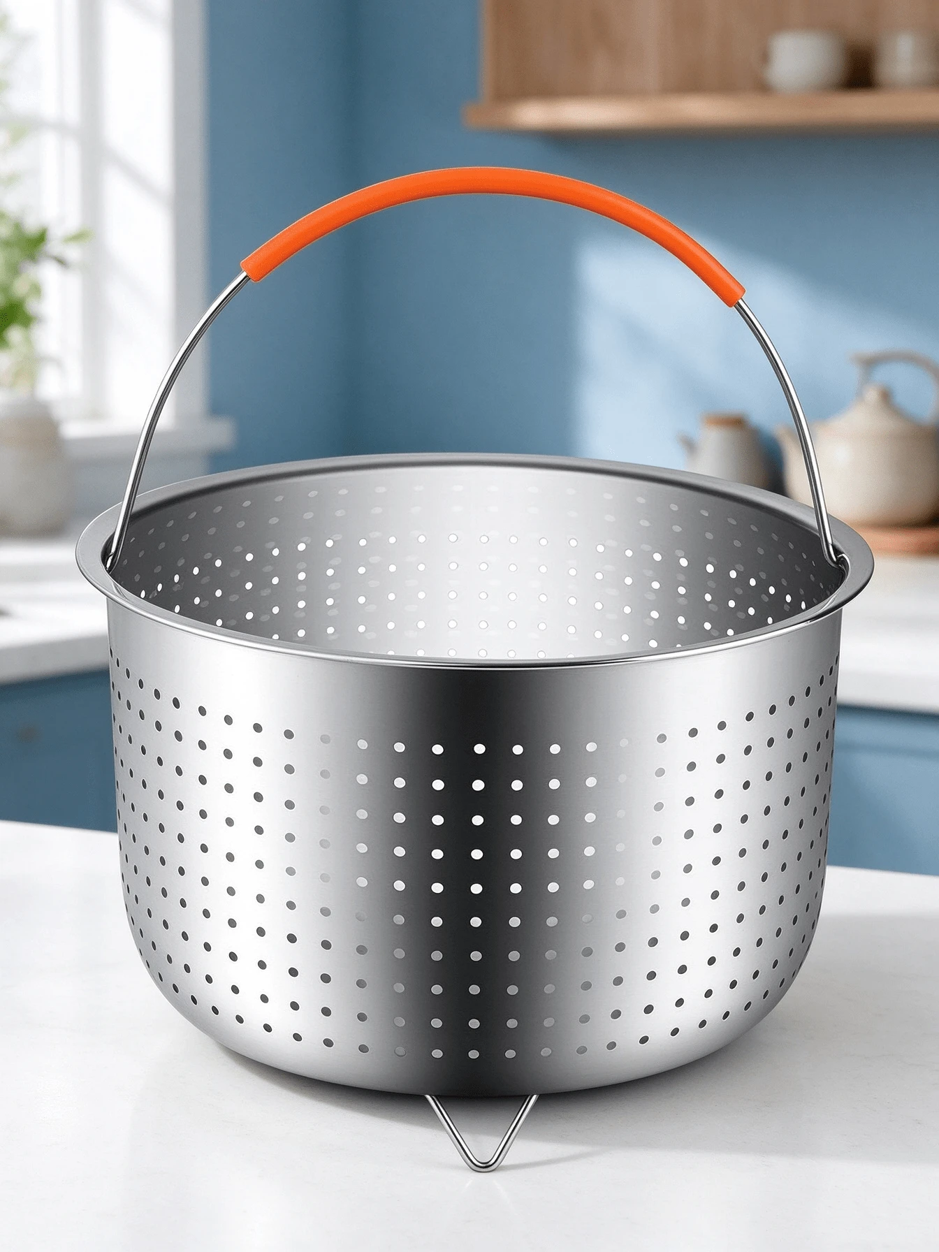 Universal Stainless Steel Steamer Basket (With Silicone Handles), Dimensions 21.8 * 21.5 Cm, Suitable For Standard Pots And Pressure Cookers, For Steaming Vegetables, Fruit, And Eggs - View 1