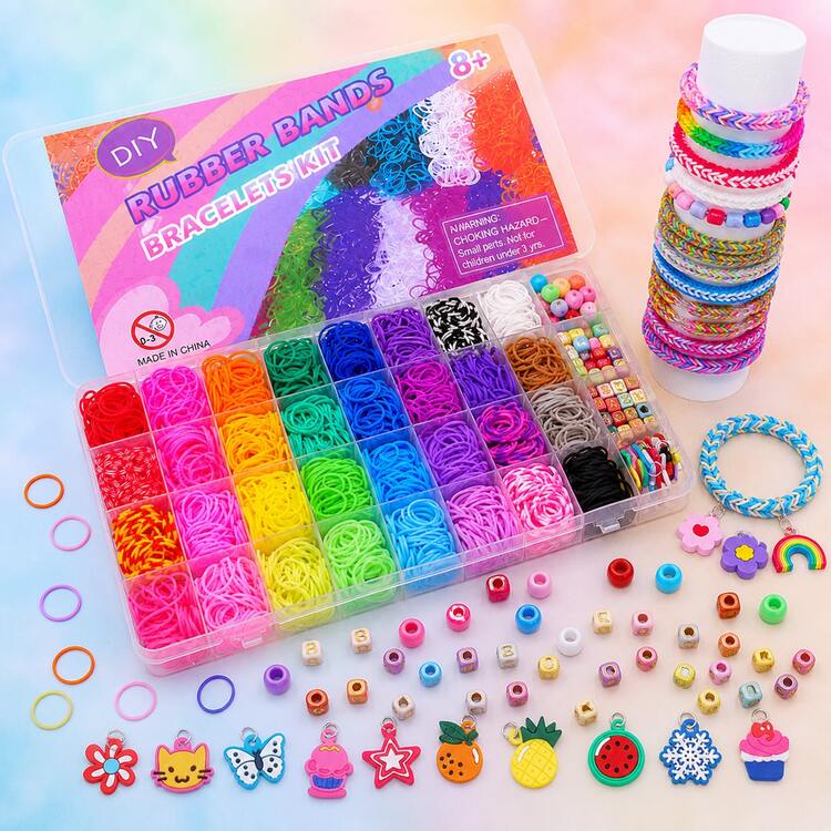 2650pcs Rainbow Silicone Rubber Band Handmade Set, DIY Bracelet Making Design, Includes Letter Charms, Creative Gift For Teenagers - Bead Kit - View 9
