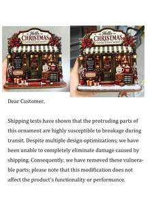2D Christmas Coffee Shop Decor, Cozy Holiday Cafe Village Desktop Ornament, Rustic Winter Bookshelf Decoration, Coffee Lover Gift (No Power Light) - B - View 8