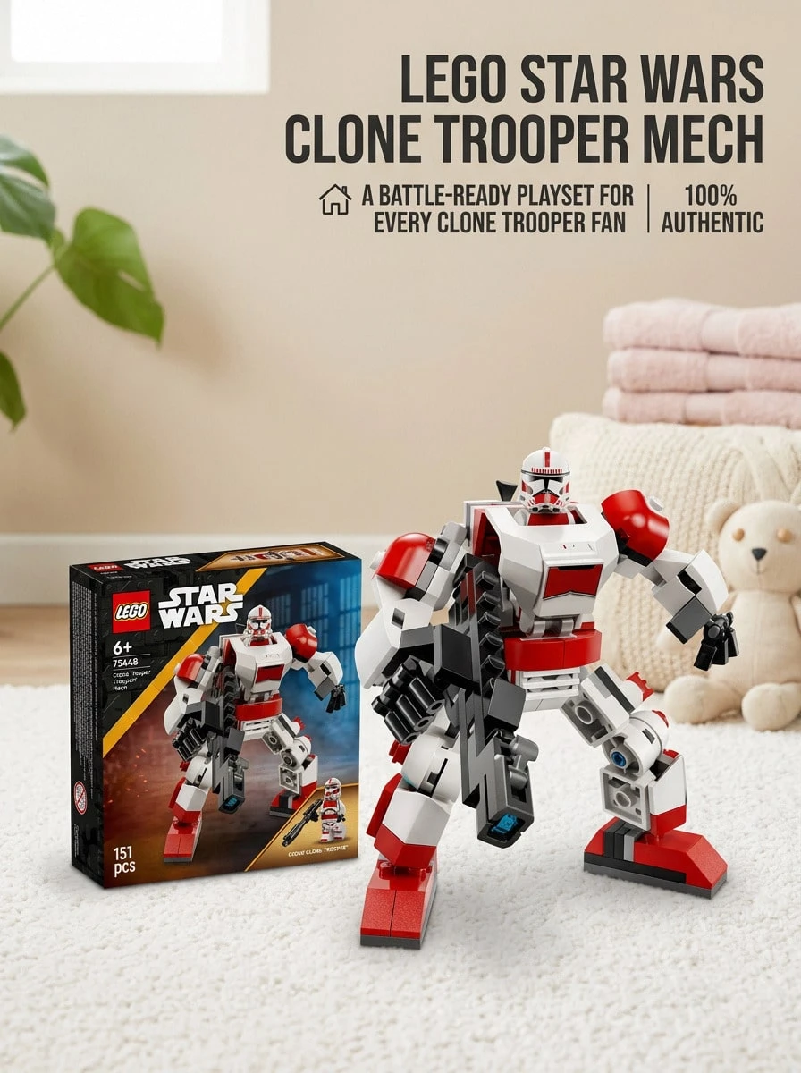 LEGO Clone Shock Trooper Mech Building Blocks Set for Kids 75448 Red and White STEM Learning Christmas Gift Collectible Model DIY Construction Poseable Toy - Multifärgad - Visa 1