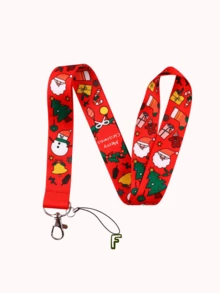 1pc Christmas Lanyard,Cute Santa Gingerbread Man Snowman Print Neck Strap,ID Badge & Phone Lanyard,For Work Pass,Transport Card,Ideal Holiday Gift - Red - View 8