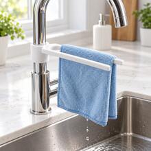 Faucet Clamp Double Bar Dish Cloth Rack, White Kitchen Sink Towel Draining Storage Rack, No Drilling Installation - View 5