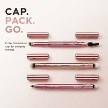 Multi-Functional All-Aluminum Metal Handle Two-In-One Telescopic Eyebrow Brush - Spiral Eyebrow Brush - Side-Swept Eyebrow Powder Brush - For On-The-Go Makeup Touch-Ups - Portable - Eyebrow Grooming Makeup Tool - Pink - View 6