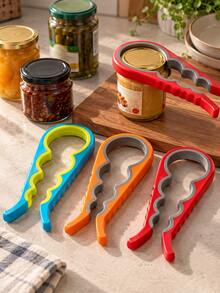 1pc Easy-To-Use 4-In-1 Can/Jar/Bottle Opener - Comfortable Ergonomic Handle With Non-Slip Rubber Surface For Secure Grip, Suitable For People With Weak Hands Or Arthritis, No More Struggling With Tight Lids, Durable And Rust-Resistant Stainless Steel Core - Multicolor - View 5