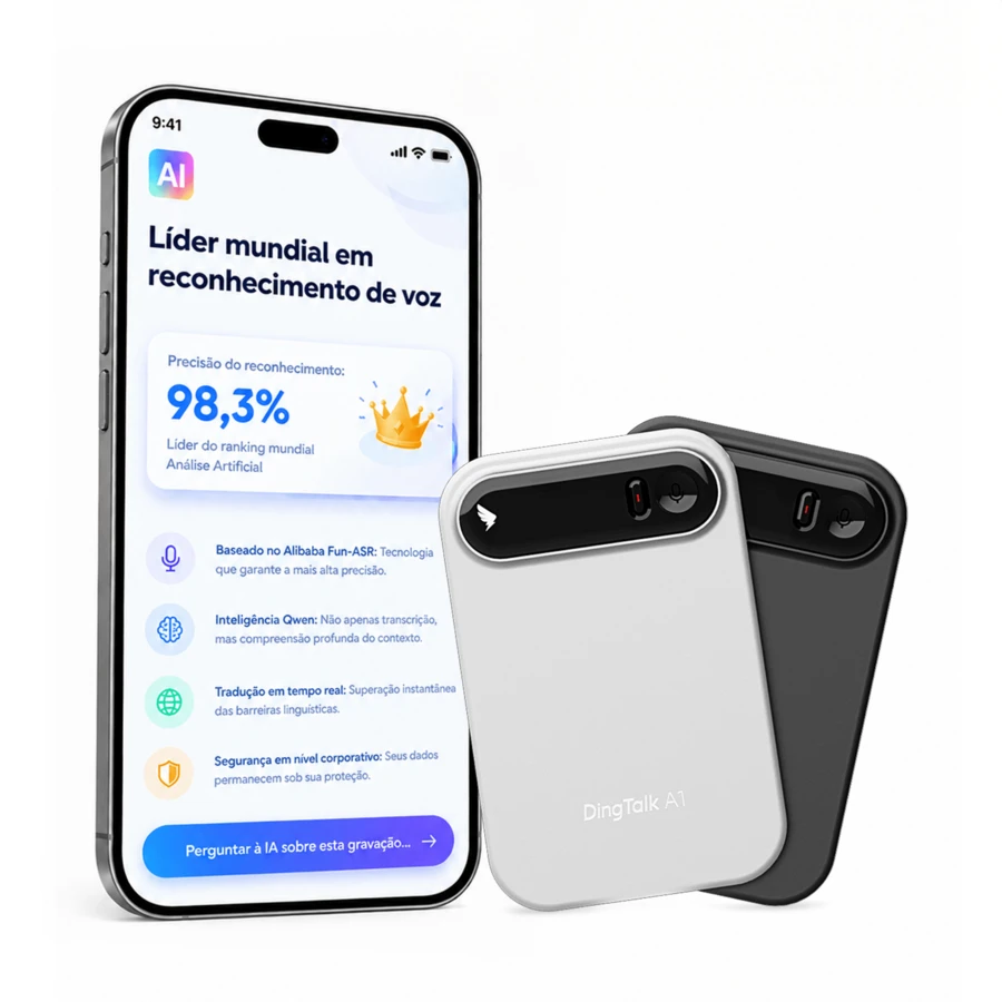 Reletech Perekam Suara AI, DingDing A1 Ultra-Tipis Paduan Aluminium, Penyimpanan Lokal 64GB, Susunan 6 Mikrofon, Pengurangan Kebisingan, Transkripsi dan Terjemahan Multibahasa Real-Time, Perekam Suara Portabel Magnetik, Cocok untuk Rapat, Wawancara, Kuliah - View 1