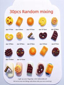 30pcs Random Mixed Cookie Nail Art Charms, Versatile Chocolate Sandwich Shaped Nail Decoration DIY Accessories - Multicolor - View 6