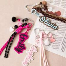 1pc Personalized Rope Braided Bag Charm, Customized Name 3D Printed Keychain, Paracord Woven Bag Pendant, Handbag Backpack Decoration Accessory, Letter Name Customized Pendant, Fashion Women's Bag Charm, Creative Key Chain, Daily Outfit Accessory, Gift For Her, Best Friend Birthday Gift, Girlfriend Gift, Christmas Gift, Personalized Holiday Gift - Multicolor - View 3