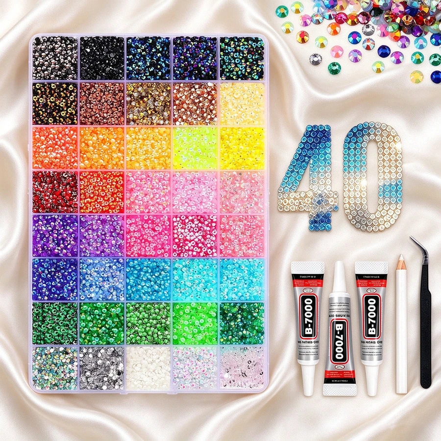 15/24/28/40 Colors Jelly Resin Flatback Rhinestone Set, With Tweezers ...