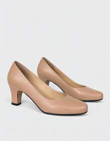 Zapatos de Tacón para Mujer Elegantes, Estilo Clásico, Punta Redondeada y Tacón Ancho para Oficina, Fiesta y Uso Diario. Mejora tu estilo - Albaricoque - Ver 2