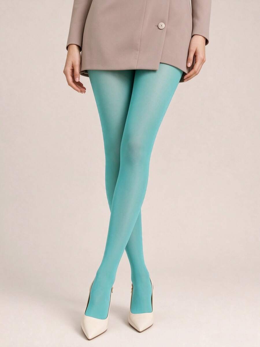 1 Pair Blue Tights - Solid Color Pantyhose With Built-In Panties ...