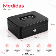 PEYMALERA Small Metal For Coins, Bills, Documents, With Key - Negro - View 4