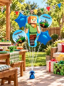 Minecraft Alex Character Balloon Decoration, Pixel Adventure Foil Balloon Set With Star Balloons For Birthday Party, Gaming Theme Celebration And Block World Atmosphere - View 2