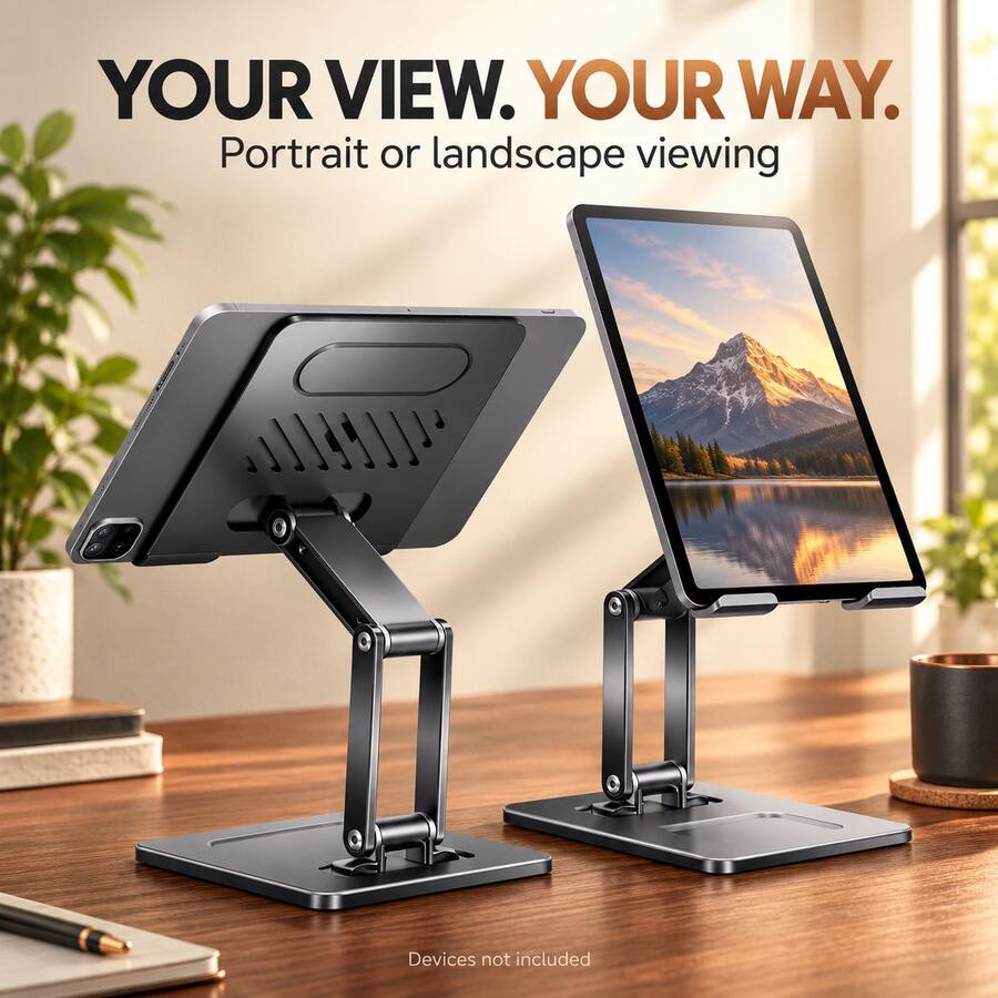Adjustable Aluminum Alloy Desktop Tablet Stand, Height And Angle Adjustable Foldable Stable Tablet Holder, Universal , Tablet And Phone Stand, Suitable For Online Learning And Video Conferencing - View 1