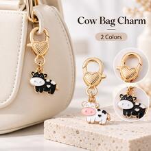 2pcs Cute Cow Keychain Heart Buckle Bag Pendant Black & White Cow Charm Creative Animal Key Ring Backpack Zipper Decoration Small Lightweight Daily Accessory - Multicolor - View 2