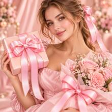 Gold Pink Solid Color Satin Ribbon, 2 Inches Wide, 25 Yards Long, Solid Color Polyester Fabric Ribbon, Suitable For Gift Wrapping, Wedding, Christmas, Party, Birthday Party Decoration And Handmade Eternal Flower Making - Gold-edged Pink - View 2