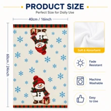 2pcs Cream And Red Snowman Christmas Kitchen Towels With Snowflake Pattern, Plaid Border And Snowman Decorative Print, Suitable For Kitchen, Bathroom, Toilet, Holiday Kitchen Decor, Winter Home Decoration, Christmas Gift Set - Multicolor - View 6
