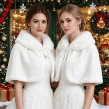 1pc Christmas New Warm Comfortable Thick Versatile Elegant Minimalist White Shawl Cape - Multicolor - View 1