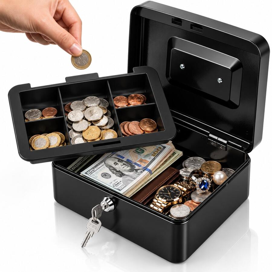 PEYMALERA Small Metal  For Coins, Bills, Documents, With Key