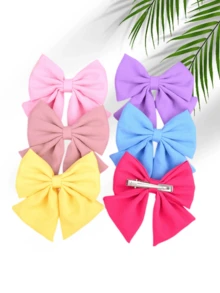 1pc Solid Color Fabric Bow Hair Clip, Large Matte Linen Texture Bow Hair Clip, Sweet Daily Children's Hair Accessory - Multicolor - View 8