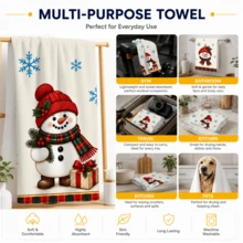 2pcs Cream And Red Snowman Christmas Kitchen Towels With Snowflake Pattern, Plaid Border And Snowman Decorative Print, Suitable For Kitchen, Bathroom, Toilet, Holiday Kitchen Decor, Winter Home Decoration, Christmas Gift Set - Multicolor - View 8