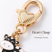 2pcs Cute Cow Keychain Heart Buckle Bag Pendant Black & White Cow Charm Creative Animal Key Ring Backpack Zipper Decoration Small Lightweight Daily Accessory - Multicolor - View 6