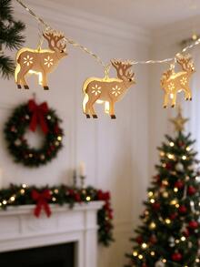 1pc 2/3 Meters Metal Reindeer Christmas String Lights, Battery Operated Warm White Hollow Deer Design, Suitable For Christmas Tree, Fireplace, Indoor Holiday Party Decoration - A - View 5
