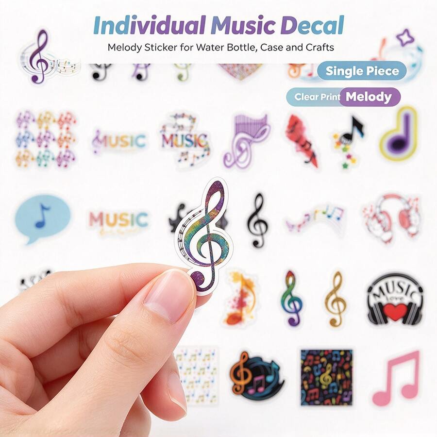 50pcs Music Symbol Vinyl Aesthetic Stickers, Suitable For Scrapbooking ...
