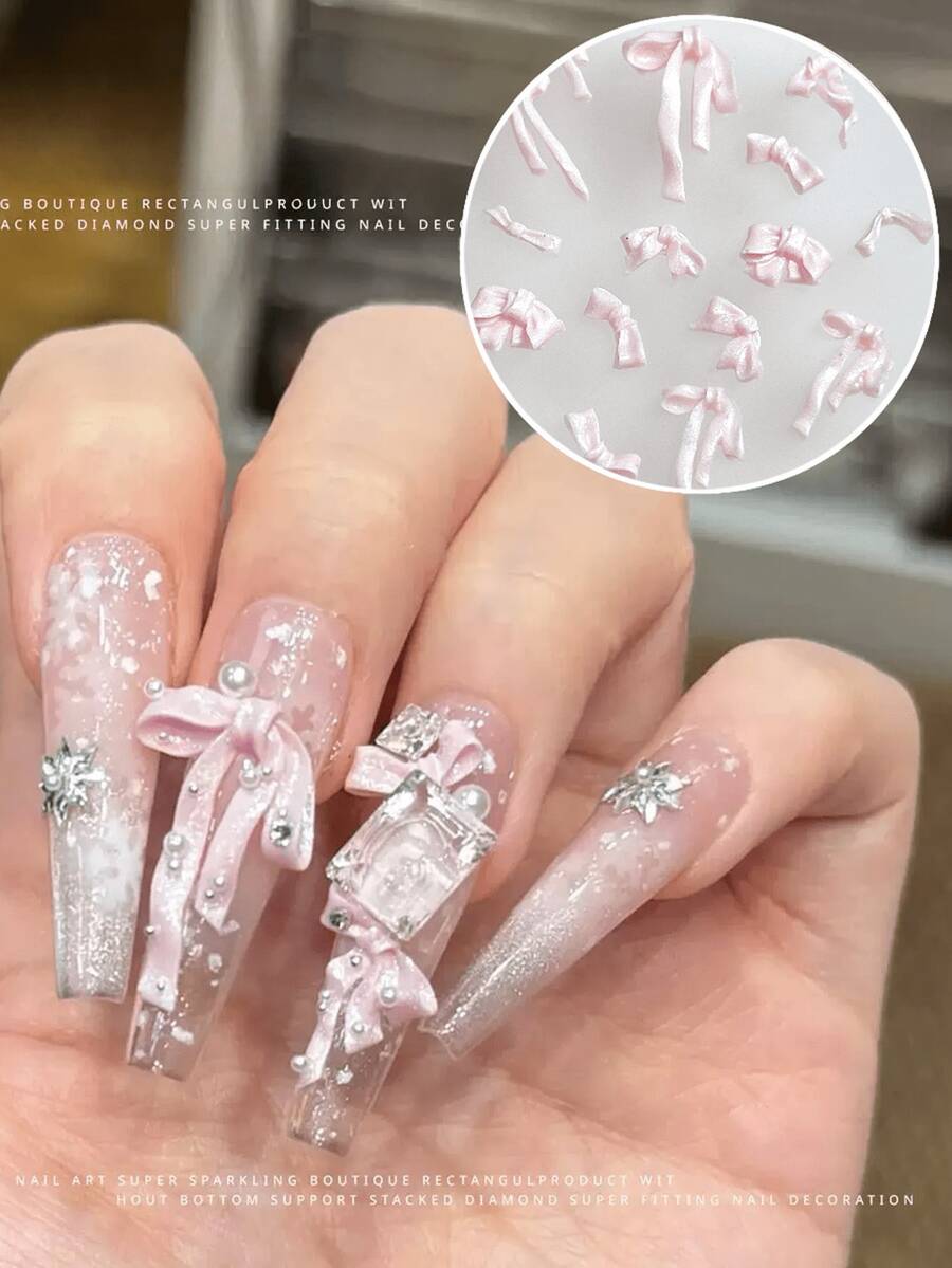 30Pcs Mixed 3D Glossy Resin Pink Bow Nail Charms, Cute Sweet Kawaii ...