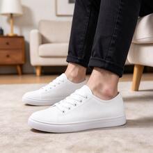 Men's White Canvas Shoes | Breathable & Durable | Low-Top Round Toe Lace-Up Design, Non-Slip Sole | Versatile For All Seasons, Suitable For Daily Wear, Shopping, Vacation - White - View 3