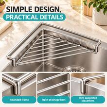 1PC Sink Drain Rack, Stainless Steel Triangular Sink Organizer, Space-Saving, For Sponges, Dish Soap, Dishcloths, Brushes, Scrubbers & Rags, Kitchen Countertop Organizer, Home Kitchen Essential - A - View 3