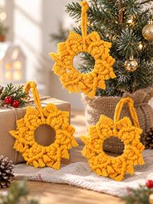 1pc Christmas Mustard Yellow Mini Wreath Hanging Ornament, Round Braided Tassel Christmas Tree Pendant With Hanging Rope, Holiday Decor For Christmas Tree Branches, Christmas Wreaths, Fireplace Mantels, Entryway Door Handles, Bedroom Windows, Living Room Walls, Study, Dining Room, Staircase Railings, Porch, Holiday Gift Boxes, Gift Wrapping, Christmas Tables, Cafe Windows And Christmas Party Decorations - Style 3 - View 6