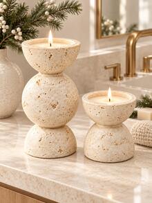 Textured Stacked Ball Tealight Holder, Modern Sculptural Candle Stand, Aesthetic Table Decor For Living Room - Hemisphere Candle Holder - View 4