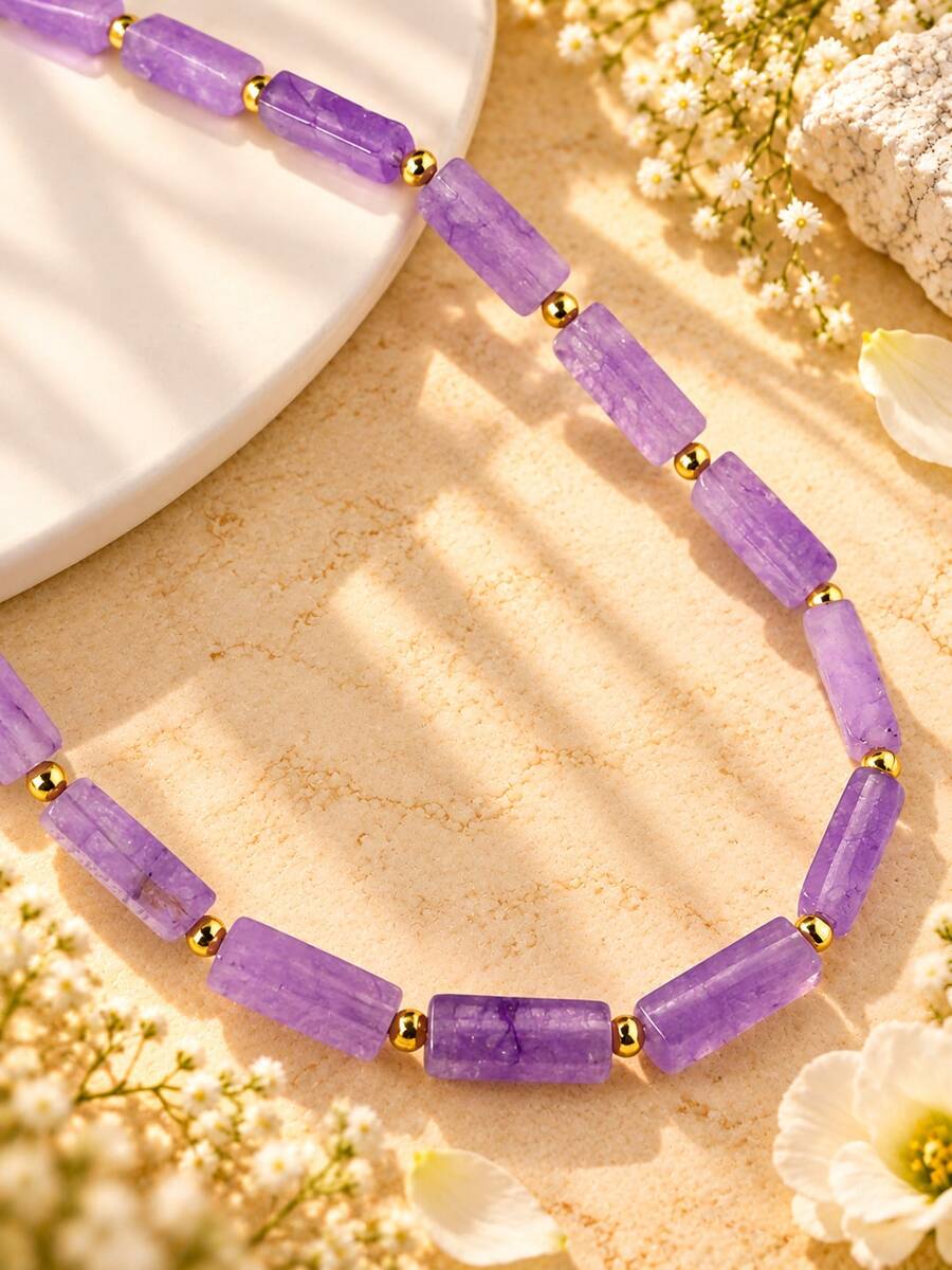 Elegant Bohemian Natural Stone Amethyst Necklace - Fashion Exquisite Autumn / Winter Vacation Jewelry For Women Suitable For Everyday And Holiday Wear - Purple - View 1
