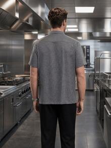 Premium Linen Short Sleeve Chef Uniform, Suitable For High-End Hotels, Restaurants, Bakeries, Cafes. Durable, Washable, Colorfast, Shrink-Resistant, Breathable, Comfortable, Smooth. Customized Buttons, Fashionable And Elegant Design - Grey - View 7