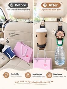 Car Headrest Hook Cup Holder 2-In-1 Seat Back Storage Hook, Multi-Function Car Interior Seat Hook With Storage Hook, Cup Holder, Cute Animal Design, Universal Car Interior Accessory, Suitable For Travel And Commuting - A - View 5