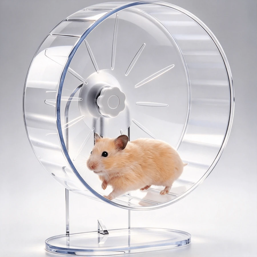 Silent Running Wheel For Hamsters, 22cm, Transparent Acrylic Material With Height Adjustable Structure. It Acts As Exercise Accessory For Different Kinds Of Small Pets. - View 1