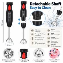 Máy xay cầm tay Naffeo 2 tốc độ có công tắc nhịp, động cơ AC mạnh mẽ, trục thép không gỉ tháo rời, dễ vệ sinh, dùng cho súp, đồ nghiền, thức ăn cho bé, sinh tố, màu đen - màu đen - Xem 4