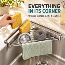 1PC Sink Drain Rack, Stainless Steel Triangular Sink Organizer, Space-Saving, For Sponges, Dish Soap, Dishcloths, Brushes, Scrubbers & Rags, Kitchen Countertop Organizer, Home Kitchen Essential - A - View 5