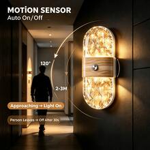 Modern Crystal Motion Sensor Wall Light, LED Smart Sensing Acrylic Wall Lamp, Wireless LED Wall Light, Battery Powered Night Light, Adjustable Color Temperature And Brightness, Suitable For Hallway, Bathroom, Bedroom, Home Decor, Living Room - Multicolor - View 5